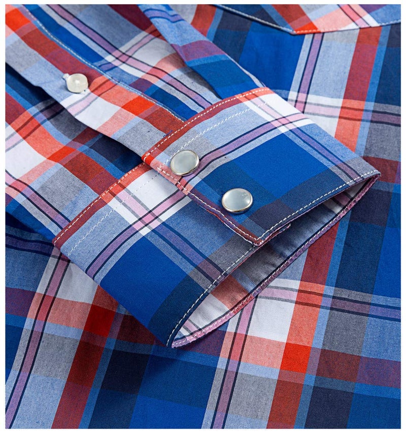 Double Pump Western Shirts for Men with Snap Buttons Regular Fit Plaid Mens Long Sleeve Shirts Casual,Red Blue 011, X-Large - Image 4